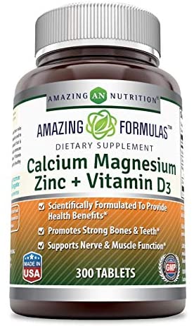 Amazing Formulas Calcium Magnesium Zinc + D3 - 300 Tablets Per Bottle (Calcium 1000mg - Magnesium 400mg - Zinc 25mg Plus Vitamin D3 600 IU - Per Serving of 3 Tablets)