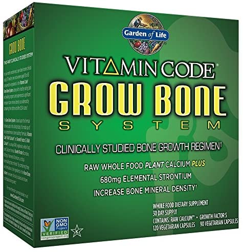 Garden of Life Raw Calcium Supplement - Grow Bone System Whole Food Vitamin with Strontium, Vegetarian