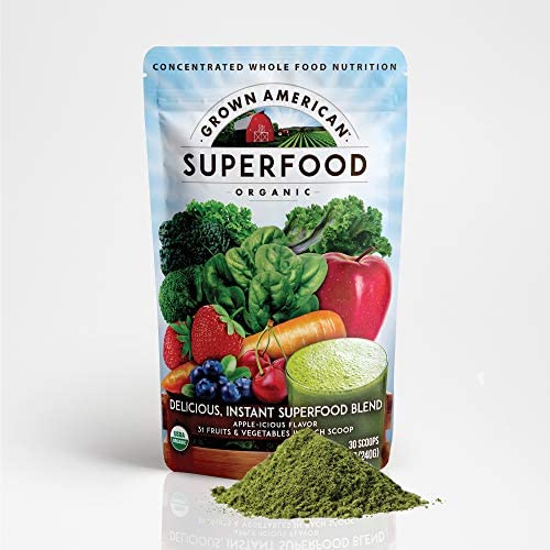 Grown American Superfood 31 Organic Whole Fruits and Vegetables Concentrated Green Powder Increase Energy and Performance Packed with Antioxidants 100% Certified Organic and Vegan Non-GMO