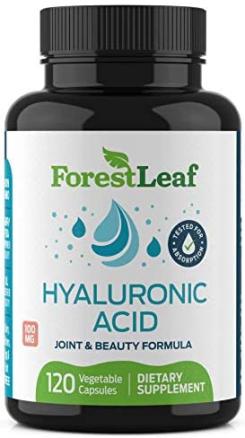 Hyaluronic Acid Dietary Supplement, 100 mg - 120 Vegetable Capsules – Joints, Bones and Connective Tissue Formula - Daily Anti Aging Beauty Serum for Healthy Skin, Hair and Eyes – by ForestLeaf
