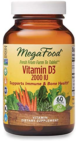 MegaFood, Vitamin D3 2000 IU, Immune and Bone Health Support, Vitamin and Dietary Supplement, Vegetarian, 60 Tablets (60 Servings) (FFP)