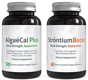 AlgaeCal Bone Builder Pack – Plant-Based Calcium Supplement with Magnesium, Boron, Vitamin K2 + D3 | Includes Strontium Boost | Naturally Increase Bone Density (1 Month Supply)