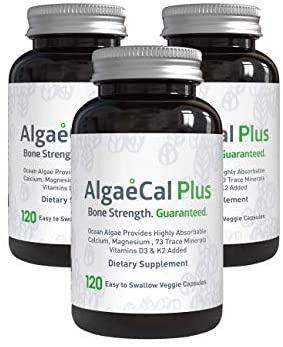 AlgaeCal Plus – Plant-Based Calcium Supplement with Magnesium, Boron, Vitamin K2 + D3 | Increase Bone Strength | All Natural Ingredients | Highly Absorbable | 120 Veggie Capsules per Bottle (3 Pack)