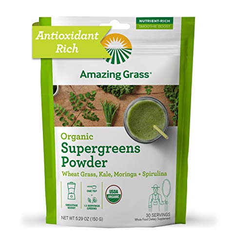 Amazing Grass Super Greens Booster: Greens Powder with Spirulina, Moringa, Wheat Grass & Kale Smoothie Booster, 30 Servings