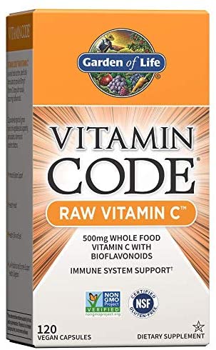 Garden of Life Vitamin C - Vitamin Code Raw Vitamin C - 120 Vegan Capsules, 500mg Whole Food Vitamin C with Bioflavonoids, Fruits & Veggies, Probiotics, Gluten Free Vitamin C Supplements for Adults