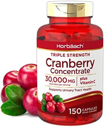 Horbaach Cranberry (30,000 mg) + Vitamin C 150 Capsules | Triple Strength Ultimate Potency | Non-GMO, Gluten Free Cranberry Pills Supplement from Concentrate Extract