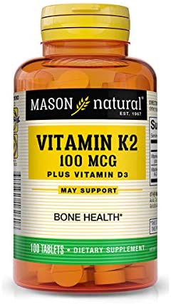 Mason Natural Vitamin K2 Plus D3, 100 Tablets Dietary Supplement