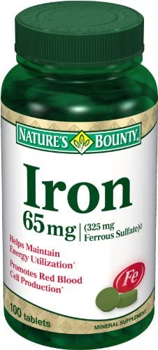 Nature's Bounty Iron 65 Mg.(325 mg Ferrous Sulfate), 100 Tablets, (Pack of 2)