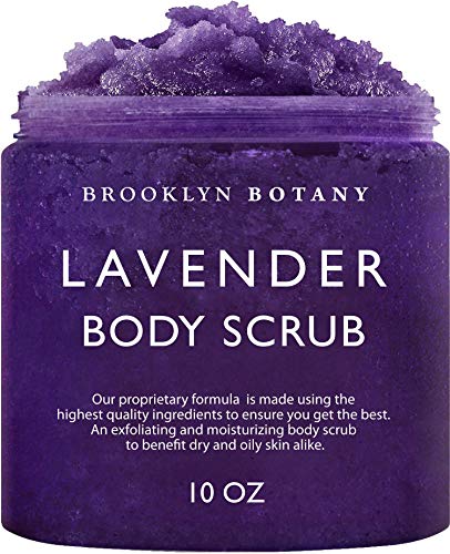 Brooklyn Botany Lavender Oil Body Scrub and Face Scrub – Moisturizing and Exfoliating Body Scrub -Fights Acne, Wrinkles, Dark Circles, Fine Lines and Signs of Aging - For Soft and Young Skin – 10 oz
