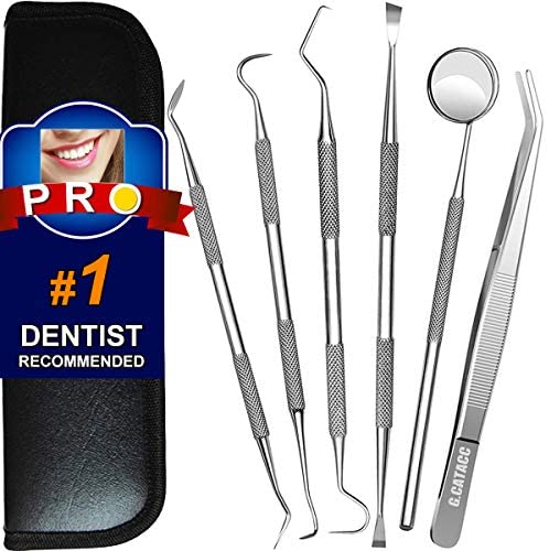 Dental Tools, Plaque Remover for Teeth, Professional Dental Hygiene Cleaning Kit, Stainless Steel Tooth Scraper Plaque Tartar Remover Cleaner, Dental Pick Scaler Oral Care Tools Set - With Case